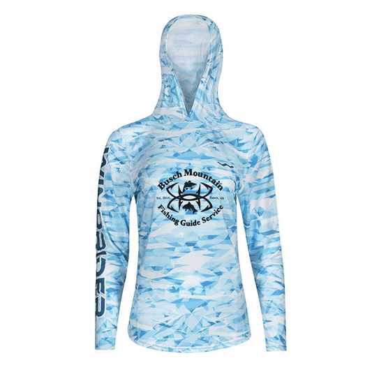 Women's Busch Mountain Fishing Guide Service HELIOS™ Hooded Sun Shirts - Hooded - Camo - WindRider