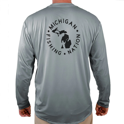Michigan Fishing Nation TV Helios Fishing Shirt - Grey - WindRider