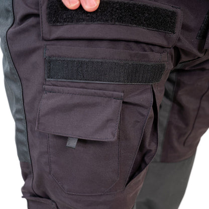 Detail of waterproof rain gear gear showing waterproof construction and features
