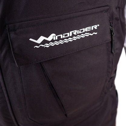 Detail of waterproof rain gear gear showing waterproof construction and features