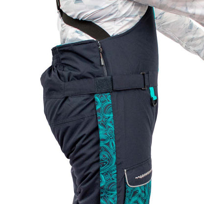 Detail of insulated ice gear gear showing waterproof construction and features
