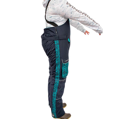 Detail of insulated ice gear gear showing waterproof construction and features