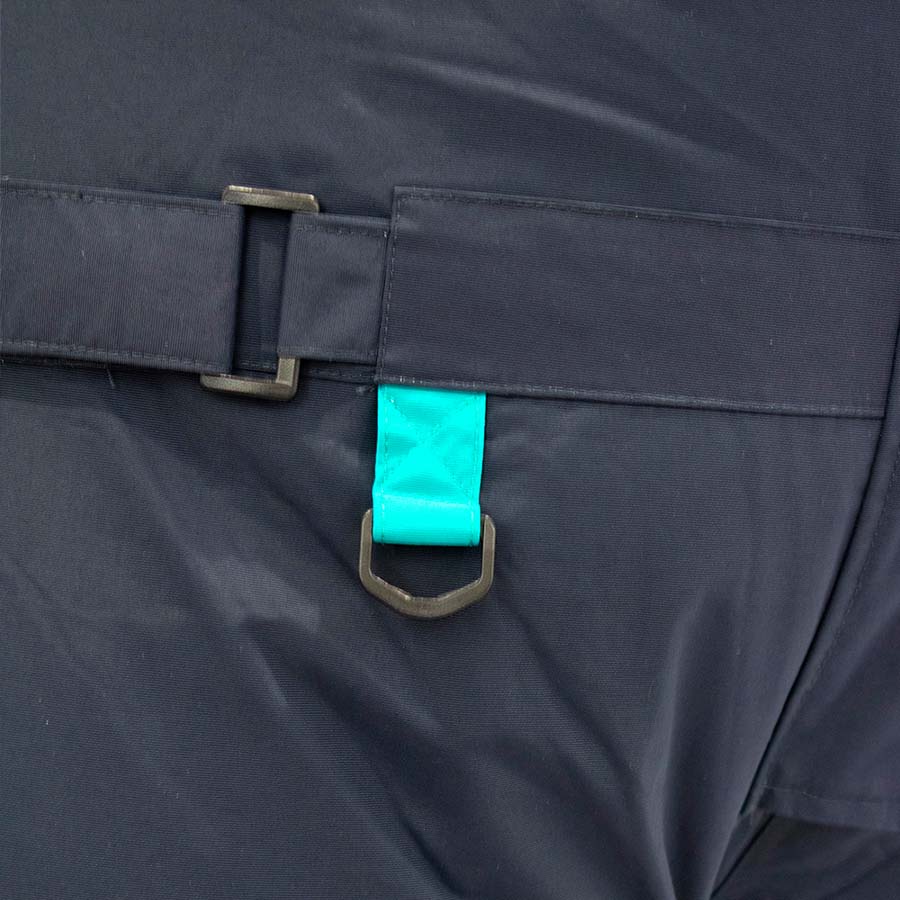 Insulated waterproof ice gear bibs showing functional design features