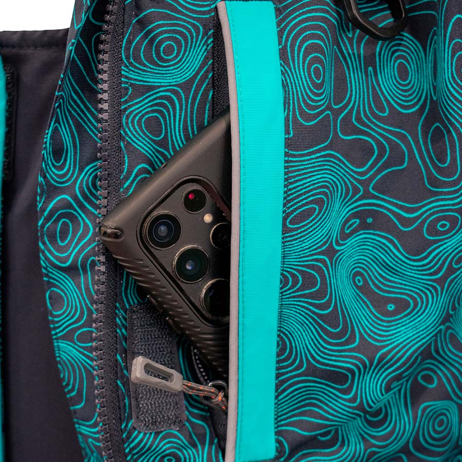 Insulated ice gear jacket detail showing durable construction