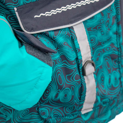 Insulated ice gear jacket detail showing durable construction