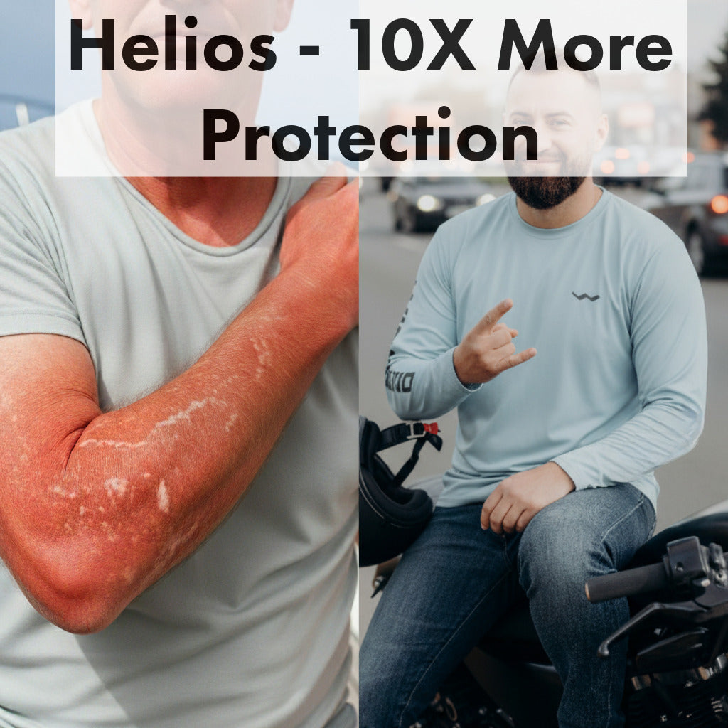 UPF 50 protection - 10x better than cotton for motorcycle riders